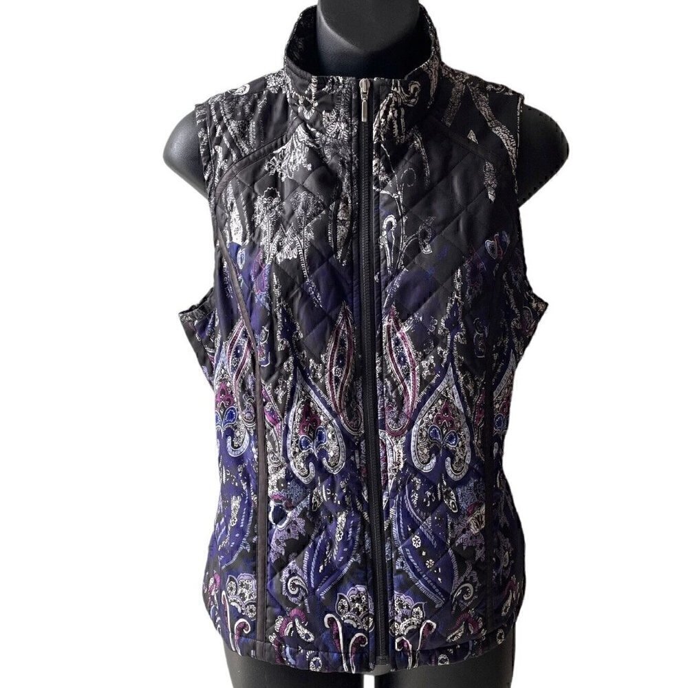 Zenergy By Chico’s Quilted Puffer Vest Purple Paisley Women’s S Lightweight
